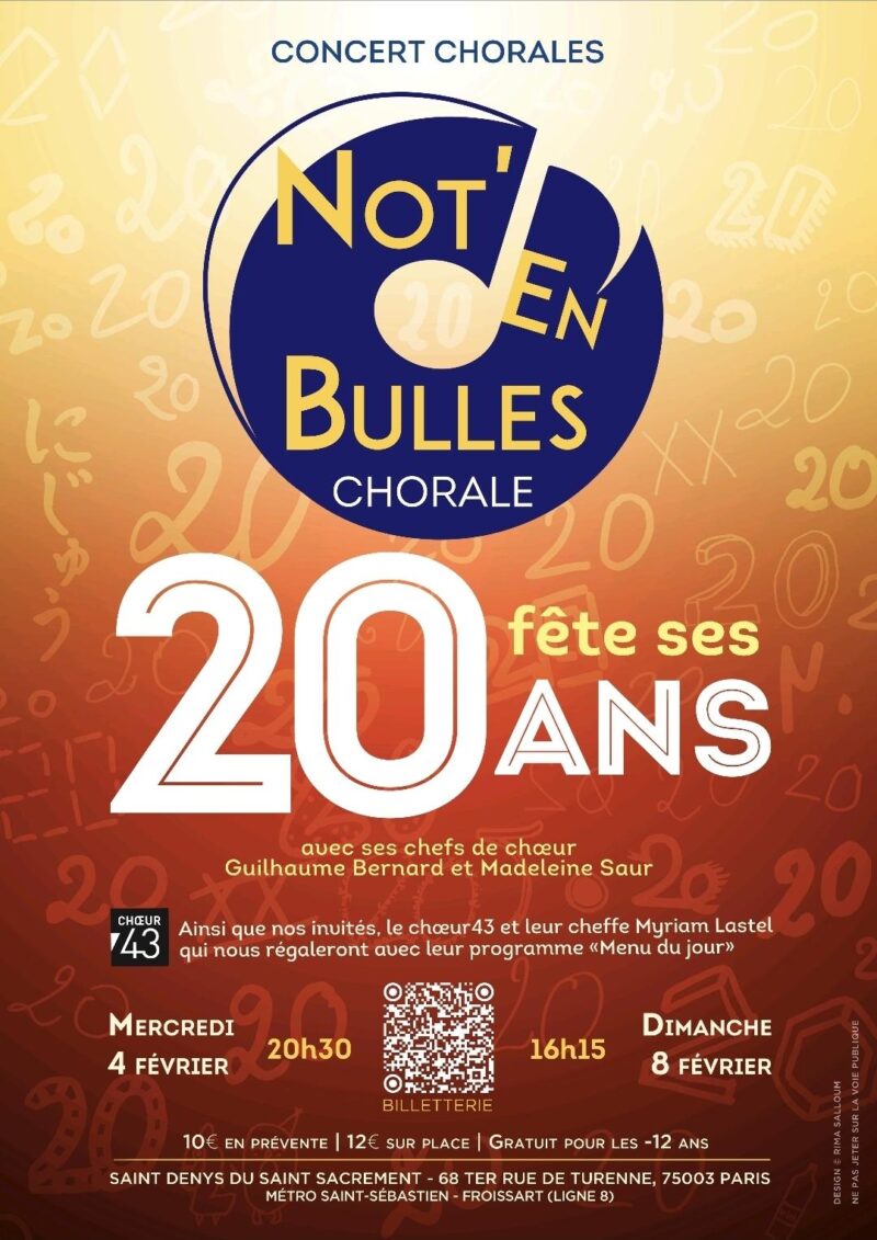 Concerts le 4 et 8 février : « Les 20 ans de Not&rsquo;En Bulles » !